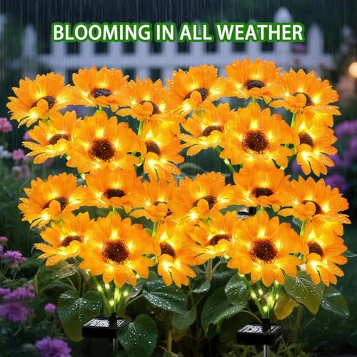 Solar Sunflower Lights 2 Pack with 12 Sunflower Solar Lights Outdoor Garden Decor Birthday Gift for Mom Women Grandma (12 Count)