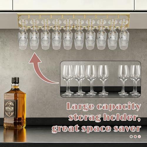 10 Row Wine Glass Rack Under Cabinet Large Capacity