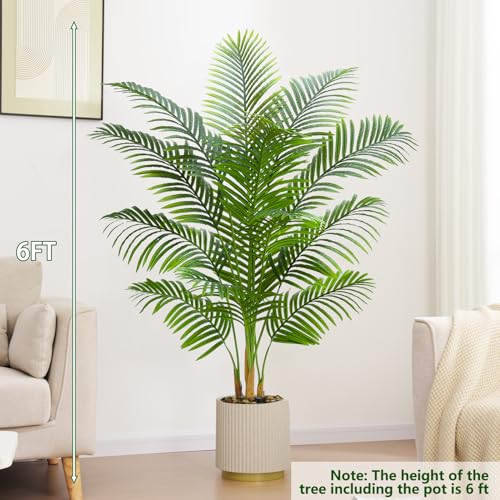 Artificial Palm Tree Plant 6FT Tall Fake Tropical Palm Tree in Pot (18 Count)