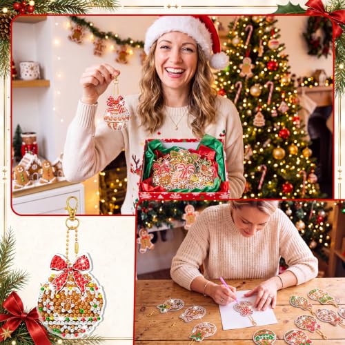 20 Pcs Christmas Gingerbread Ball Diamond Painting Keychains Kit (20 Count)