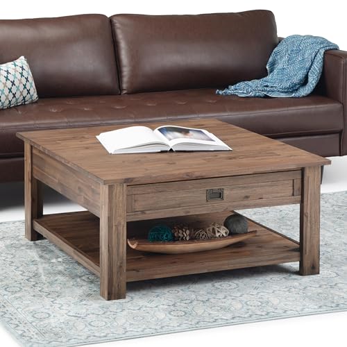Monroe 38" Wide Solid Acacia Wood Square Coffee Table in Natural