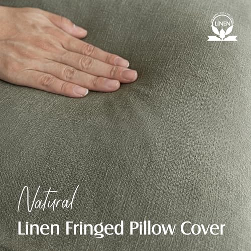 Decorative Linen Fringe Throw Pillow Covers 22×22 Olive Green (2 Count)
