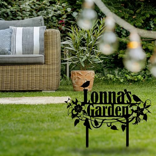 Personalized Flower and Bird Metal Garden Stake