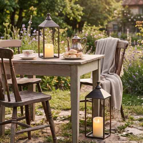 17" 13" Vintage Farmhouse Decorative Lanterns Indoor Outdoor with Candles (24 Count)