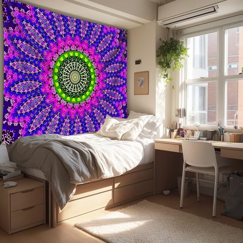 Blacklight Mandala Tapestry for Bedroom