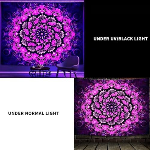 Blacklight Mandala Tapestry Wall Hanging