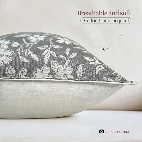 Gray Floral Pillow Covers 20x20 Pack of 2 Vintage Farmhouse Jacquard Decorative Throw Pillow Covers for Living Room Couch Bed Home Decor (2 Count)