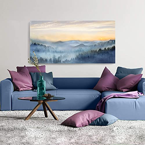 Wall Decor for Living Room Sunrise Misty Forest Print Picture Paintings Wall Art for Bedroom Bathroom Framed Large Canvas Artwork Modern Room Wall Decorations Size 60x30 inches Ready to Hang