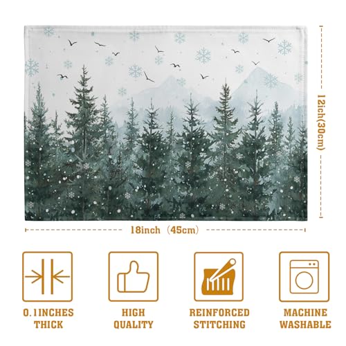 Winter Pine Tree Snowflake Placemats Set of 4 Christmas Snow Green Forest Place Mat 12x18 Inch Seasonal Xmas Holiday Rustic Nature Washable Fabric Table Mats for Farmhouse Kitchen Dining Decoration (4 Count)
