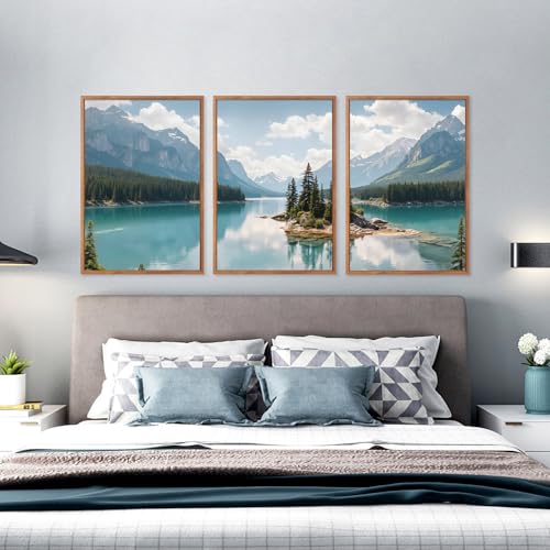 Lake Mountain Landscape Framed Canvas Wall Art