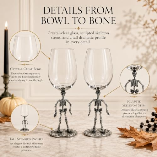 Spooky Gothic Goblets Skeleton Stemmed Wine Glasses (2 Count)