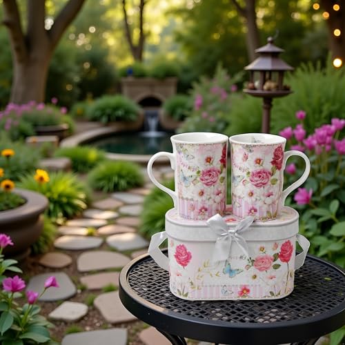 Elegant Bone China Two Coffee Mugs set in floral design (2 Count)