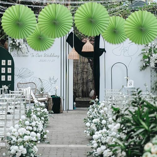 Green Party Decorations Lime Green Hanging Paper Fans DIY Set 16in