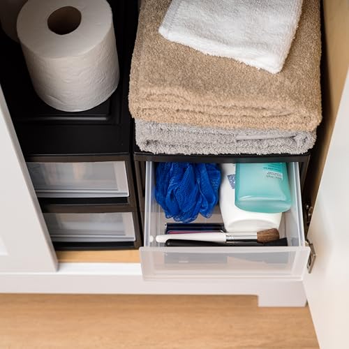 4-Pack, 6 Qt. Small Stacking Drawer Storage Organizer, Black (4 Count)