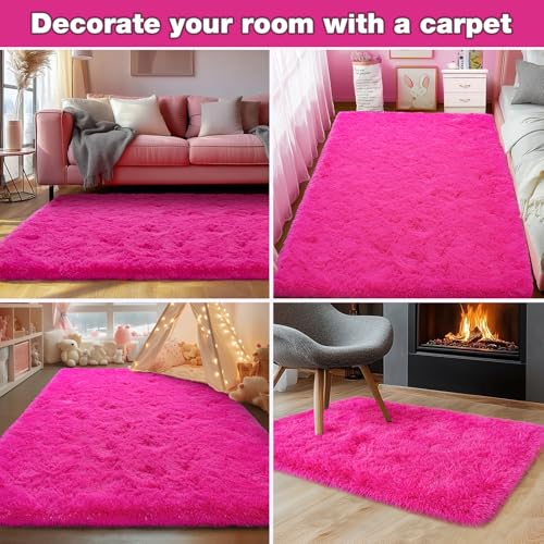 Ultra Soft Fluffy Hot Pink Rugs