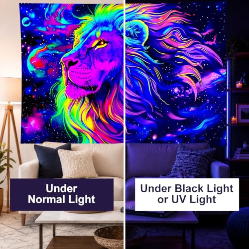 Blacklight Tapestry Lion Space Party Wall Decor 78 x 59 Inch
