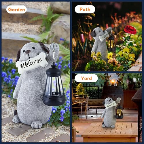 Solar Dog Garden Statue with Lantern Light