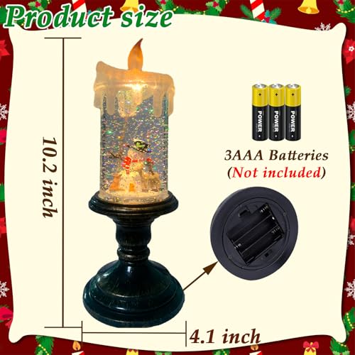 Christmas Flickering Flameless Candles Christmas Snow Globe Candle Light Swirling Water Glittering Spinning Candles with 6 Hours Timer for Home Christmas Gift Decorations