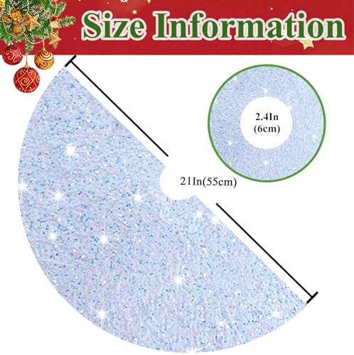 Iridescent White Christmas Tree Skirt Mini 21 Inch Sequins Tree Skirt Sparkle Velvet Xmas Tree Mat Glitter Tree Skirts for Artificial Trees Mermaid Tree Collar Skirt for Christmas Party