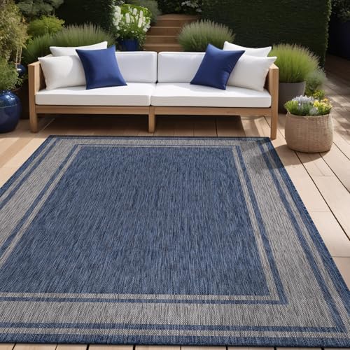 Large Outdoor Rug 9x12 Modern Bordered Area Rugs for Indoor and Outdoor Patio Deck Porch Garden Waterproof Weather Sun Resistant Washable Outside Carpet (108 Sq Ft)