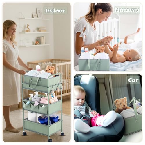 2in1 Baby Diaper Caddy Organizer Cart Bedside Rolling Cart (2 Count)