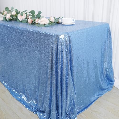 Sequin Tablecloth 90x132 Inch Baby Blue for Wedding Party