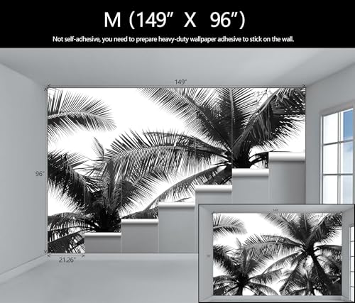 Black Palm Tree Wallpaper Tropical Plant Leaf Mural for Bedroom