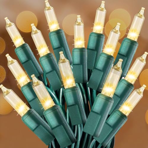 Clear Christmas Lights 25FT 100 Incandescent Bulbs Warm White Mini Lights with Green Wire for Christmas Tree