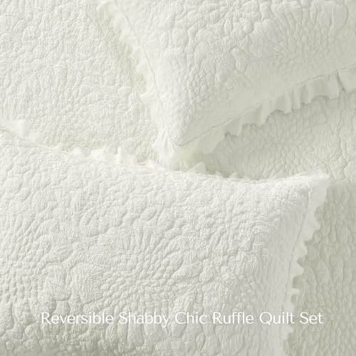 Cream White Ruffled Quilt Queen Size
