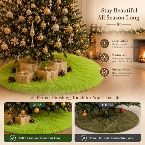 48 Inch Faux Fur Christmas Tree Skirt Green Plush Skirt for Merry Christmas Party Christmas Tree Decoration