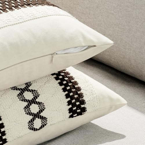 Set of 2 Dark Brown Boho Decorative Pillow Covers 20x20 Inch (2 Count)