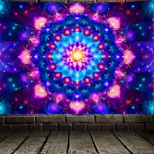 Blacklight Mandala Tapestry for Bedroom