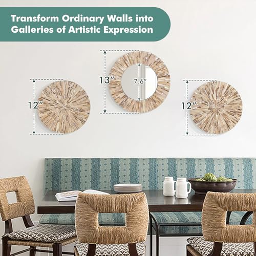 Boho Mother of Pearl Decorative Wall Mirror for Living Room (3 Count)