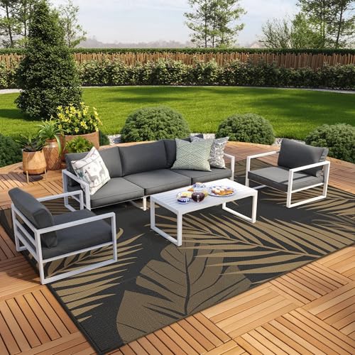 Outdoor Rug Waterproof Plastic Rugs 9'x18' for Camping Black Brown