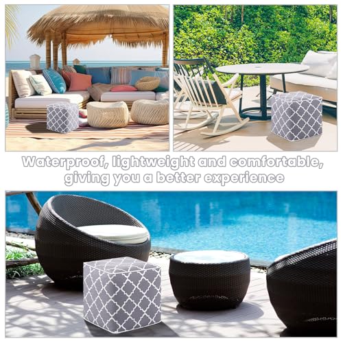 2 Pack Inflatable Outdoor Ottoman Pouf Waterproof Cube 16" Square Blow up Ottoman Footrest with Handle Outdoor Portable Footstool for Patio Garden Camping or Home Pool (2 Count)