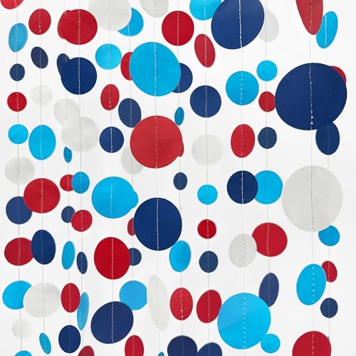 Nautical Party Decorations Circle Dot Garland Navy Blue Red White Hanging Paper Polka Dot Streamer for Nautical Pirate Ahoy Achor Birthday Wedding Bridal Shower Bachelorette Party Supplies