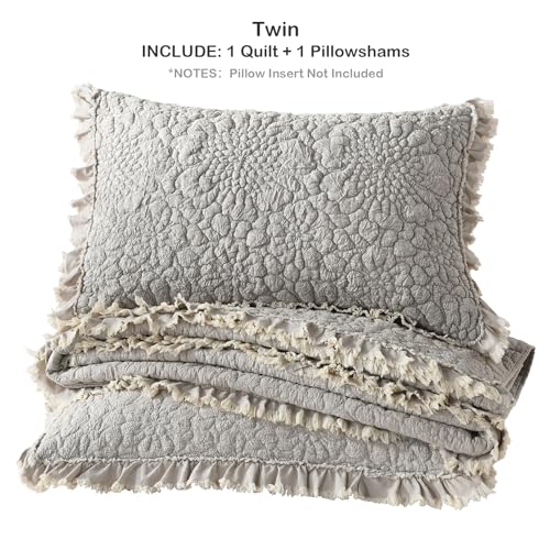 Beige Ruffled Quilt Twin Size