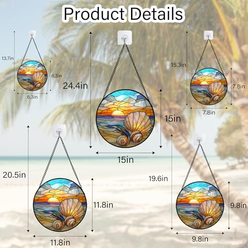 Ocean Stained Glass Window Hanging Suncatcher Beach Gifts for Women 9.8"