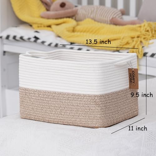 Cotton Rope Woven Basket with Handles for Shelves