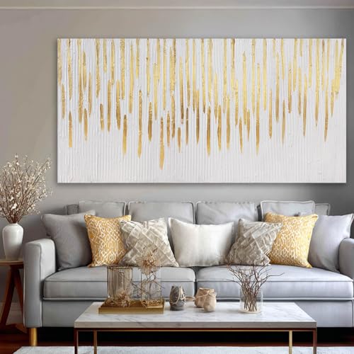 Gold Wall Decor Abstract Wall Art for Living Room White Canvas Pictures Artwork for Gallery Hotel 24"x48"