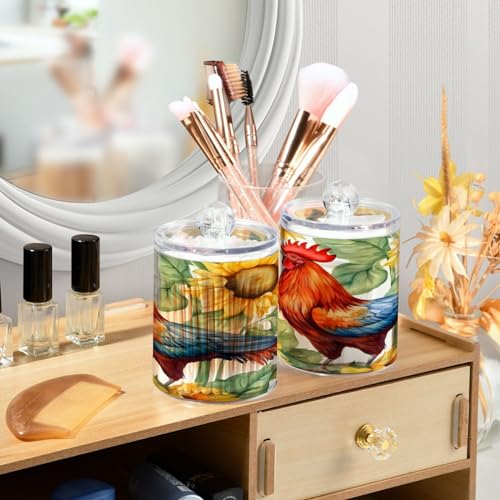 Sunflower Rooster 2PC Airtight Transparent Plastic Storage Jar (2 Count)