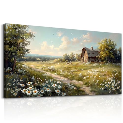 Large Wall Art For Living Room Canvas Wall Decor For Bedroom Office Wall Decoration Vintage Country Field Landscape Painting Framed Pictures Artwork Room Mural Aesthetic Home Decor 30"x60"