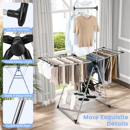 Foldable Clothes Drying Rack with 6