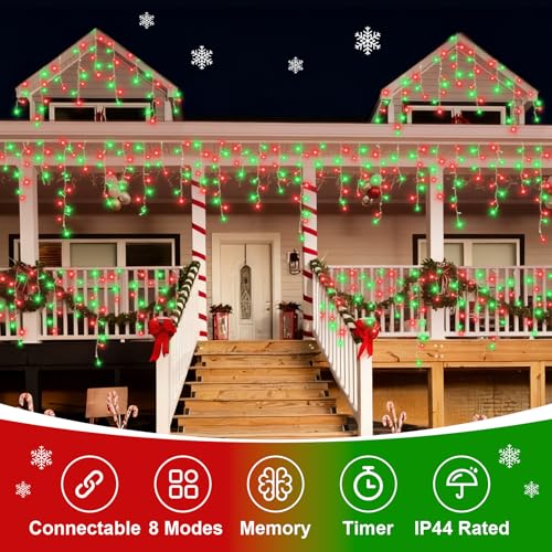 Red and Green Icicle Lights for Outside (33 Foot)