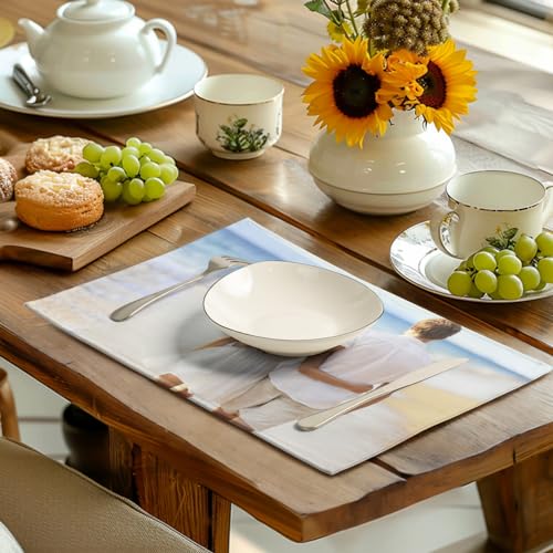 Custom Placemats with Picture Text Set of 4 Personalized Photo Place Mats for Dining Tables 12x18 Inch Customized Image Heat Resistant Non Slip Washable Linen Table Mat (4 Count)