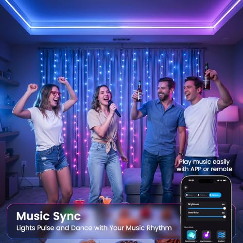 Smart RGB IC Curtain Lights Plug in App Control