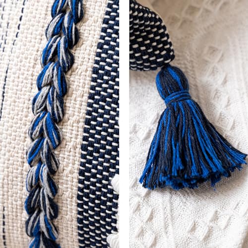 Navy Dark Blue Decorative Throw Pillow Cover 18x18 Square Boho Accent Pillowcase Tassels Farmhouse Cushion for Couch Sofa Bedroom Living Room Home Décor Cover ONLY