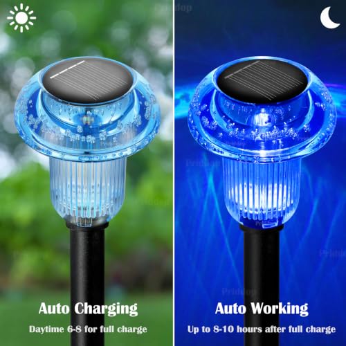 Solar Garden Lights Outdoor Waterproof 8 Pack Blue LED Mushroom (8 Count)