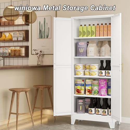 Metal Pantry Cabinet with 2 Doors and Adjustable Shelves