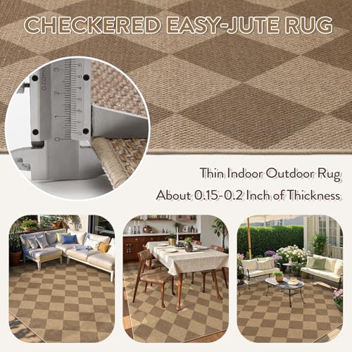 Checkered Easy Jute Outdoor Patio Rug